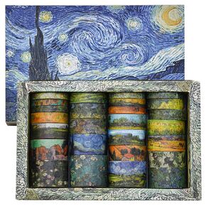 25 Rolls Starry Night Washi Tape Pack Van Gogh Paint Arts Arts Lathesive Tapes Gold Foil Tapking Tape Sets for Craft ، Kids ، Diy ، Diy ، Wabling Glapp