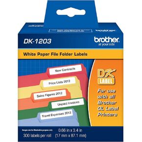 Brother DK-1203 Die Cut White File Folder Labels, Pack of 5, 400 Labels per Roll