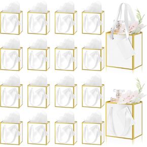 50 Pcs Mini Gift Bags with Handle & Tissue Paper 4x2.75x4.5'' Small Size Metallic Foil Paper Bag with Tag Tiny Thank You Favor Bulk for Wedding Bridal Baby Shower Groomsmen Birthday Party (Black, Gold)