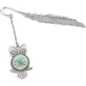 Metal Owl Metal Bookmark, Ymapinc Feather Glow in The Dark Cool Bookmarks for Women Men, Book Lovers Fantasy Luminous Bookmark Gifts (Antique Silver Owl)