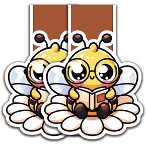 (2Pcs) Cute Bee and Flower Reading A Book Magnetic Bookmark Book Page Markers Gift for Reading Lover Nerd Book Addict Bookish Reader Student Teacher Office Stationery - Size 2.8"x2.3" When Folded
