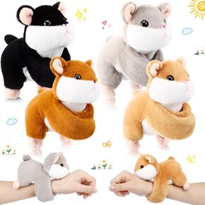 Hydren 4 PCS محشوة أساور صفعة الحيوان للأطفال ، 8 بوصة الثلج الفخمة الهامستر Hugger Slap Slap Bracelets STOY TOY HUG SNAP FOR FOR BOYS BOYS HIDERS FAVORS (SNOW LEOPARD)