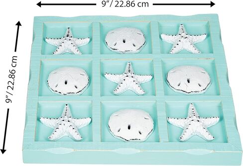Starfish Tic Tac Toe Game - 9" x 9" - Beach Tic Tac Toe Game - Coastal Beach House Coffee Table Game Board - Tic Tac Toe Decor - Beach House Games - White Starfish & Sand Dollars in Kuwait