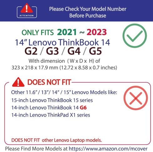 حالة McOver متوافقة فقط مع 2021 ~ 2023 14 "Lenovo Thinkbook 14 G2 / G3 / G4 / G5 Series PC (لا تعمل مع نماذج Lenovo الأخرى) - Black in Kuwait