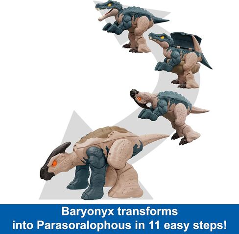 Mattel Jurassic World Fierce Changers 2-in-1 Dinosaur Action Figure, Double Danger Toy Transforms from Baryonyx to Parasoralophous in 11 Steps in Kuwait