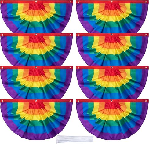 Ebaokuup Pride Bunting Flag - 3 × 1.5 قدم قوس قزح مطور مروحة العلم لافتة قوس قزح بوليستر لافت in Kuwait