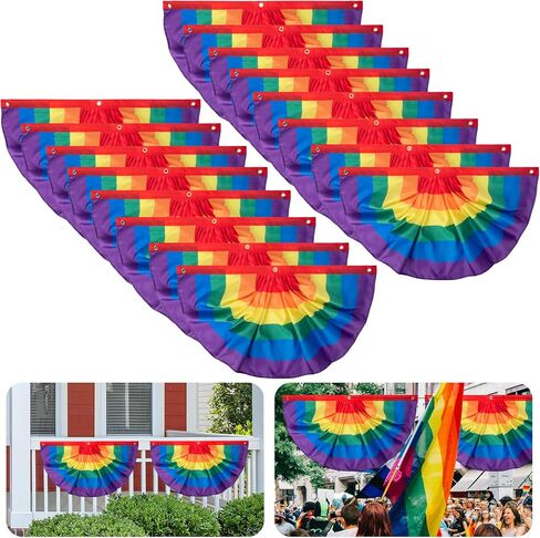 Ebaokuup Pride Bunting Flag - 3 × 1.5 قدم قوس قزح مطور مروحة العلم لافتة قوس قزح بوليستر لافت in Kuwait