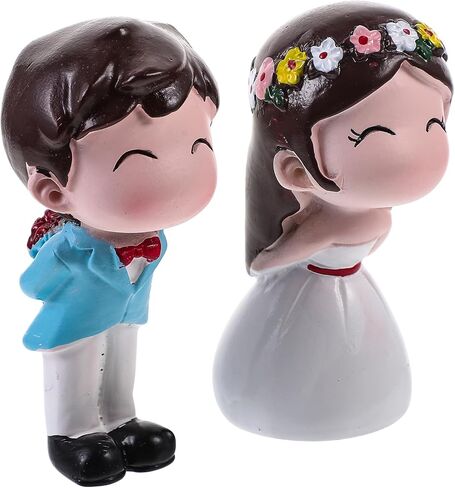 SEWACC 1 Pair Miniture Decoration Mini Doll Wedding Decoration Couple Cute Ornaments for Wedding Figurines Cake Topper Wedding Figures for Cake Baby Statuette Plug-in Puppet Lovers Desk in Kuwait