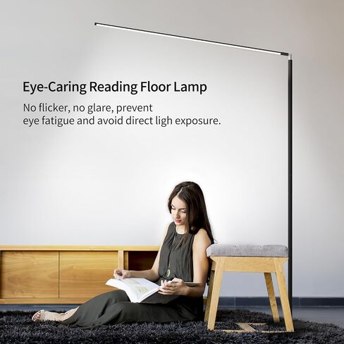 LED Floor Lamp, Bright Eye-Care Standing Lamp, Home Decor with Touch Control Dimmable Reading Light for Living Room, Bedroom, Office - Black in Saudi Arabia