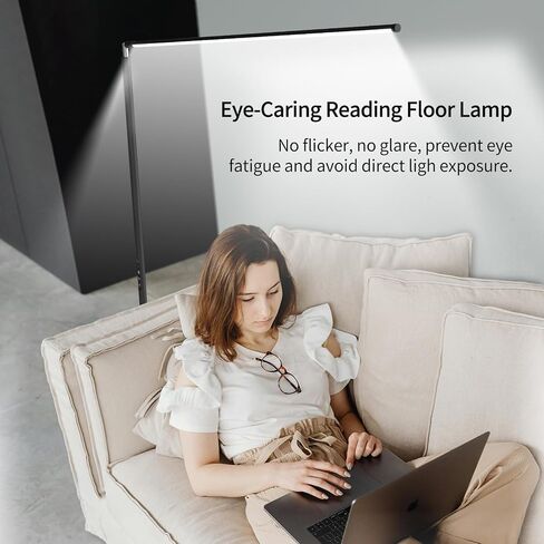 LED Floor Lamp, Bright Eye-Care Standing Lamp, Home Decor with Touch Control Dimmable Reading Light for Living Room, Bedroom, Office - Black in Saudi Arabia