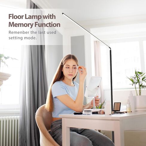 LED Floor Lamp, Bright Eye-Care Standing Lamp, Home Decor with Touch Control Dimmable Reading Light for Living Room, Bedroom, Office - Black in Saudi Arabia