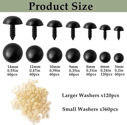 MAOQIAN 294PCS Safety Eyes for Amigurumi, 6-20mm, 8 Sizes Safety Eyes with Washers for Crocheting, DIY Crafts, Stuffed Animals in Kuwait
