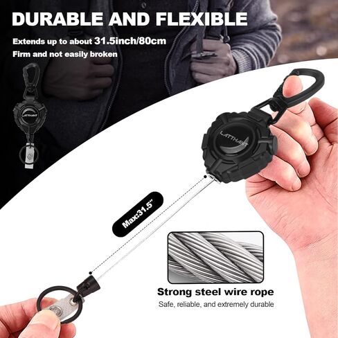 حامل شارة مقطع قابل للسحب ، سلسلة مفاتيح قابلة للسحب بالخدمة الثقيلة مع 31.5 في الحبل الفولاذ السلس ، متين 360 درجة كرابر قابلة للسحب من أجل العمل ، وصيد الأسماك ، ومفتاح السيارة ، 9 أوقية in Kuwait