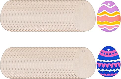 Yookat 50 Pieces Wooden Cutout Easter Egg Ornaments Egg Wood DIY Crafts Cutouts Unfinished Wood Slices for Painting Crafts and Easter Decorations in Kuwait