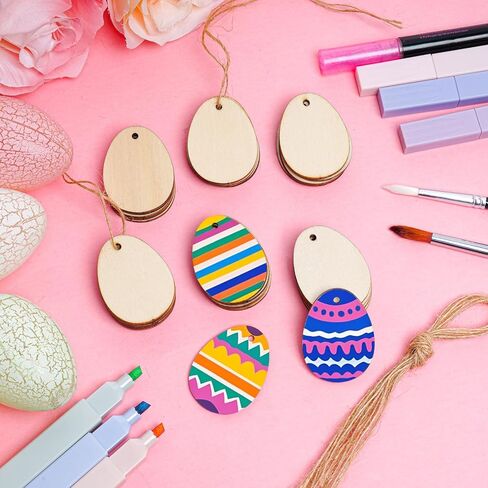 Yookat 50 Pieces Wooden Cutout Easter Egg Ornaments Egg Wood DIY Crafts Cutouts Unfinished Wood Slices for Painting Crafts and Easter Decorations in Kuwait