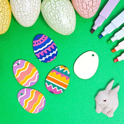 Yookat 50 Pieces Wooden Cutout Easter Egg Ornaments Egg Wood DIY Crafts Cutouts Unfinished Wood Slices for Painting Crafts and Easter Decorations in Kuwait