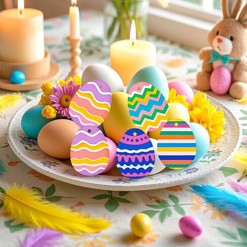 Yookat 50 Pieces Wooden Cutout Easter Egg Ornaments Egg Wood DIY Crafts Cutouts Unfinished Wood Slices for Painting Crafts and Easter Decorations in Kuwait