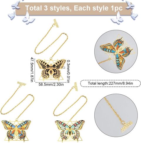 Sunnyclue 3pcs Metal Butterfly Longmarks Gold Butterfly Borkmark Boundmark Growtic الفريدة الفريدة من نوعها الفراشات النحاسية الذهبية مع سلسلة مرجعية للمعلم عيد ميلاد عيد الميلاد عيد الميلاد DIY هدايا in Saudi Arabia