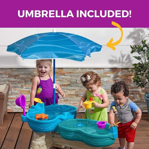 Step2 Spill & Splash Seaway Water Table, Kids Two-Tier Water and Sand Activity Sensory Playset, Comes with Umbrella, Summer Outdoor Toys, 11 Piece Toy Accessories, For Toddles 1.5+ Years Old in Kuwait