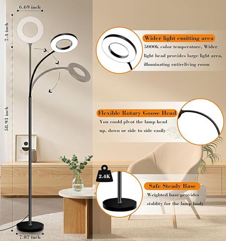 LED Floor Lamp,Tall Standing Floor Lamps for Living Room,Adjustable Gooseneck ReadingReading Light, no Remote Control Required, Minimalist Style for Bedroom Office in Saudi Arabia