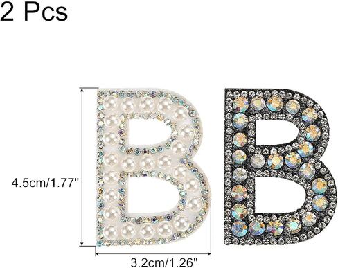 MECCANIXITY Iron on Decorative Letter B Black White Patch Glitter Alphabet Applique Rhinestone Pearl English Letter for DIY Clothes Repair Hats Bags Pack of 2 in Saudi Arabia