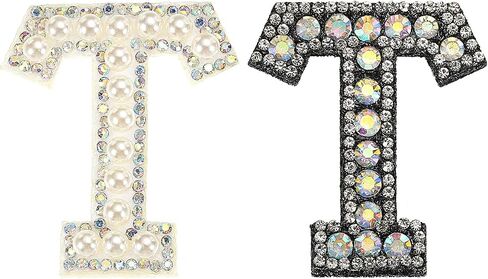 MECCANIXITY Iron on Decorative Letter B Black White Patch Glitter Alphabet Applique Rhinestone Pearl English Letter for DIY Clothes Repair Hats Bags Pack of 2 in Saudi Arabia