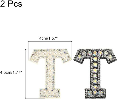 MECCANIXITY Iron on Decorative Letter B Black White Patch Glitter Alphabet Applique Rhinestone Pearl English Letter for DIY Clothes Repair Hats Bags Pack of 2 in Saudi Arabia