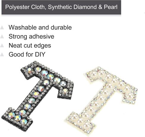 MECCANIXITY Iron on Decorative Letter B Black White Patch Glitter Alphabet Applique Rhinestone Pearl English Letter for DIY Clothes Repair Hats Bags Pack of 2 in Saudi Arabia