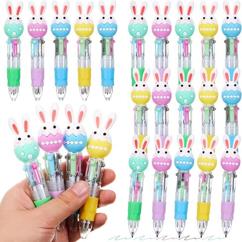 Kosiz 24 Pack Easter Pens Multicolor Ballpoint Pen 0.5mm 4 in 1 Colored Retractable Novelty Rabbit Pens Easter Gifts Party Favors Rabbi Shape Animal Pen for Office Students in Saudi Arabia