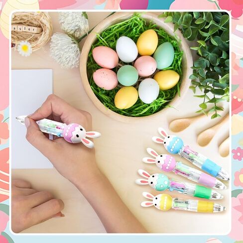 Kosiz 24 Pack Easter Pens Multicolor Ballpoint Pen 0.5mm 4 in 1 Colored Retractable Novelty Rabbit Pens Easter Gifts Party Favors Rabbi Shape Animal Pen for Office Students in Saudi Arabia