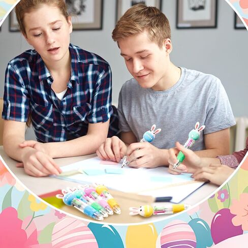 Kosiz 24 Pack Easter Pens Multicolor Ballpoint Pen 0.5mm 4 in 1 Colored Retractable Novelty Rabbit Pens Easter Gifts Party Favors Rabbi Shape Animal Pen for Office Students in Saudi Arabia