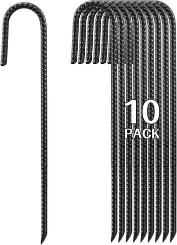 16 Inch Rebar Stakes Heavy Duty, 10 Pack J-Shaped Tent Stakes, Ground Anchor Stakes for Landscaping Plants Fabric Tube Fence, Black in Saudi Arabia