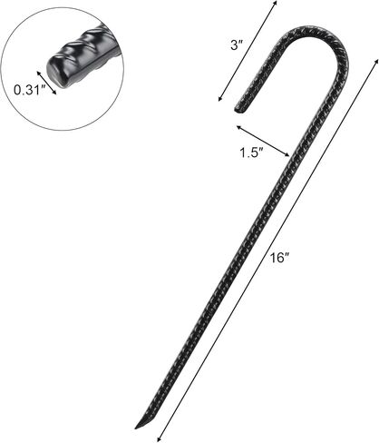 16 Inch Rebar Stakes Heavy Duty, 10 Pack J-Shaped Tent Stakes, Ground Anchor Stakes for Landscaping Plants Fabric Tube Fence, Black in Saudi Arabia