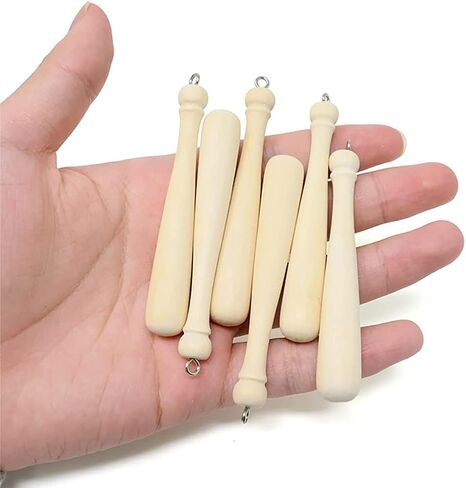 GSHLLO 20 Pcs Wooden Baseball Bat Charms Mini Baseball Bats Sport Theme Pendants Keychain Making Charms Key Ring Hanging Ornament with Loop for DIY Craft 4.5 cm in Kuwait
