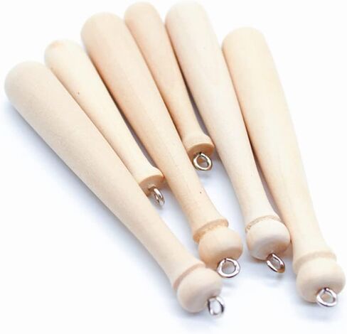 GSHLLO 20 Pcs Wooden Baseball Bat Charms Mini Baseball Bats Sport Theme Pendants Keychain Making Charms Key Ring Hanging Ornament with Loop for DIY Craft 4.5 cm in Kuwait