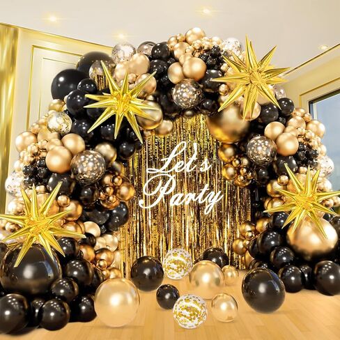 164Pcs Black and Gold Balloons Garland Arch Kit with Star Balloons, 5 10 12 18 inch Black Gold Confetti Latex Balloons for Graduation Retirement Anniversary Birthday Party Decorations in Saudi Arabia