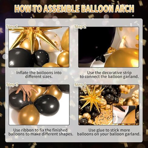164Pcs Black and Gold Balloons Garland Arch Kit with Star Balloons, 5 10 12 18 inch Black Gold Confetti Latex Balloons for Graduation Retirement Anniversary Birthday Party Decorations in Saudi Arabia
