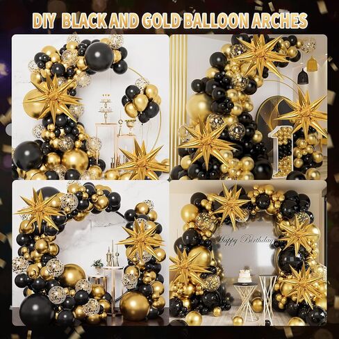 164Pcs Black and Gold Balloons Garland Arch Kit with Star Balloons, 5 10 12 18 inch Black Gold Confetti Latex Balloons for Graduation Retirement Anniversary Birthday Party Decorations in Saudi Arabia