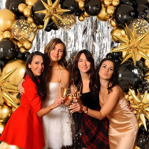 164Pcs Black and Gold Balloons Garland Arch Kit with Star Balloons, 5 10 12 18 inch Black Gold Confetti Latex Balloons for Graduation Retirement Anniversary Birthday Party Decorations in Saudi Arabia