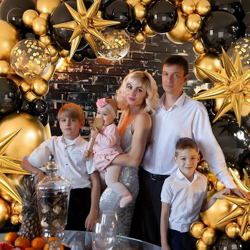164Pcs Black and Gold Balloons Garland Arch Kit with Star Balloons, 5 10 12 18 inch Black Gold Confetti Latex Balloons for Graduation Retirement Anniversary Birthday Party Decorations in Saudi Arabia