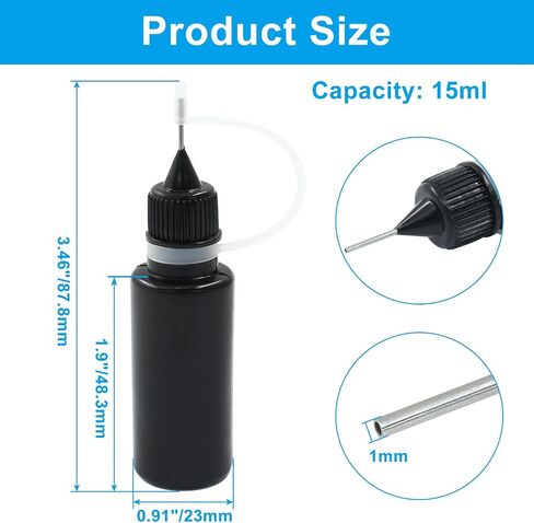 Zorfeter 10 Pcs 10ml Black Precision Tip Applicator Bottles, Metal Needle Tip Squeeze Bottle for Glue Liquid Acrylic Painting DIY Crafts Etc in Kuwait