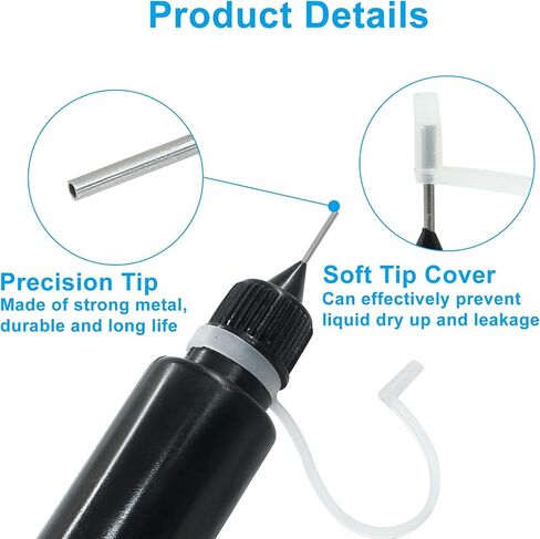 Zorfeter 10 Pcs 10ml Black Precision Tip Applicator Bottles, Metal Needle Tip Squeeze Bottle for Glue Liquid Acrylic Painting DIY Crafts Etc in Kuwait