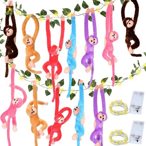 12 Pcs 20 Inch Hanging Monkey Stuffed Animal Stuffed Monkey Plush Toy with 2 Hanging Artificial Ivy Vines 2 Pcs 20 LED Fairy Light Battery Operated String Light for Gifts(Brown, Khaki) in Kuwait