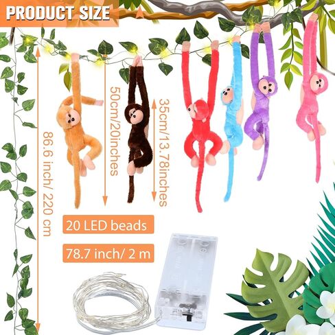 12 Pcs 20 Inch Hanging Monkey Stuffed Animal Stuffed Monkey Plush Toy with 2 Hanging Artificial Ivy Vines 2 Pcs 20 LED Fairy Light Battery Operated String Light for Gifts(Brown, Khaki) in Kuwait