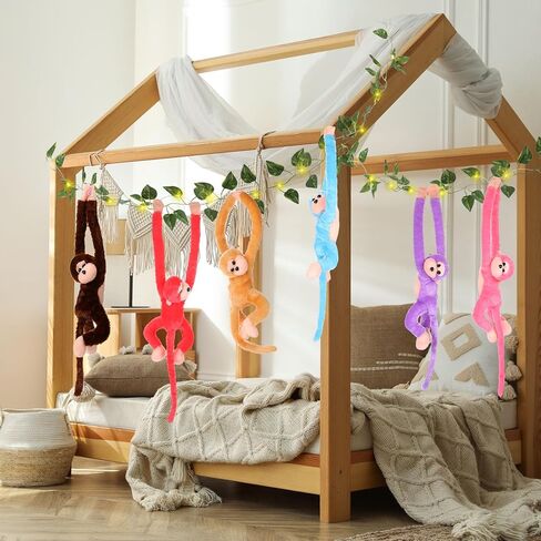 12 Pcs 20 Inch Hanging Monkey Stuffed Animal Stuffed Monkey Plush Toy with 2 Hanging Artificial Ivy Vines 2 Pcs 20 LED Fairy Light Battery Operated String Light for Gifts(Brown, Khaki) in Kuwait