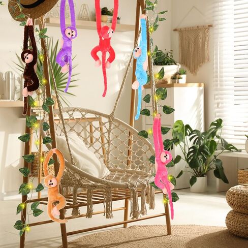 12 Pcs 20 Inch Hanging Monkey Stuffed Animal Stuffed Monkey Plush Toy with 2 Hanging Artificial Ivy Vines 2 Pcs 20 LED Fairy Light Battery Operated String Light for Gifts(Brown, Khaki) in Kuwait