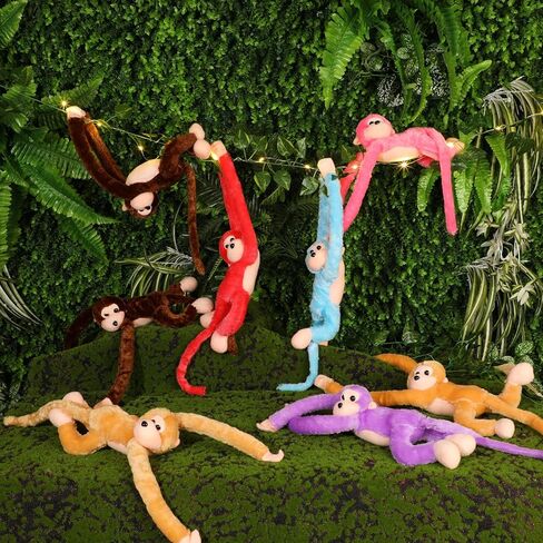 12 Pcs 20 Inch Hanging Monkey Stuffed Animal Stuffed Monkey Plush Toy with 2 Hanging Artificial Ivy Vines 2 Pcs 20 LED Fairy Light Battery Operated String Light for Gifts(Brown, Khaki) in Kuwait