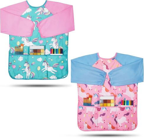 Lictin 2 Pack Kids Art Smocks ، Smock Toddler ، فنان مقاوم للماء ، مآزر الرسم للأطفال in Kuwait