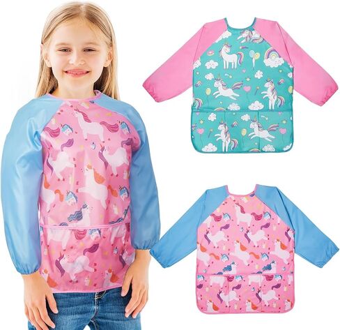 Lictin 2 Pack Kids Art Smocks ، Smock Toddler ، فنان مقاوم للماء ، مآزر الرسم للأطفال in Kuwait