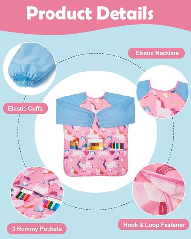 Lictin 2 Pack Kids Art Smocks ، Smock Toddler ، فنان مقاوم للماء ، مآزر الرسم للأطفال in Kuwait